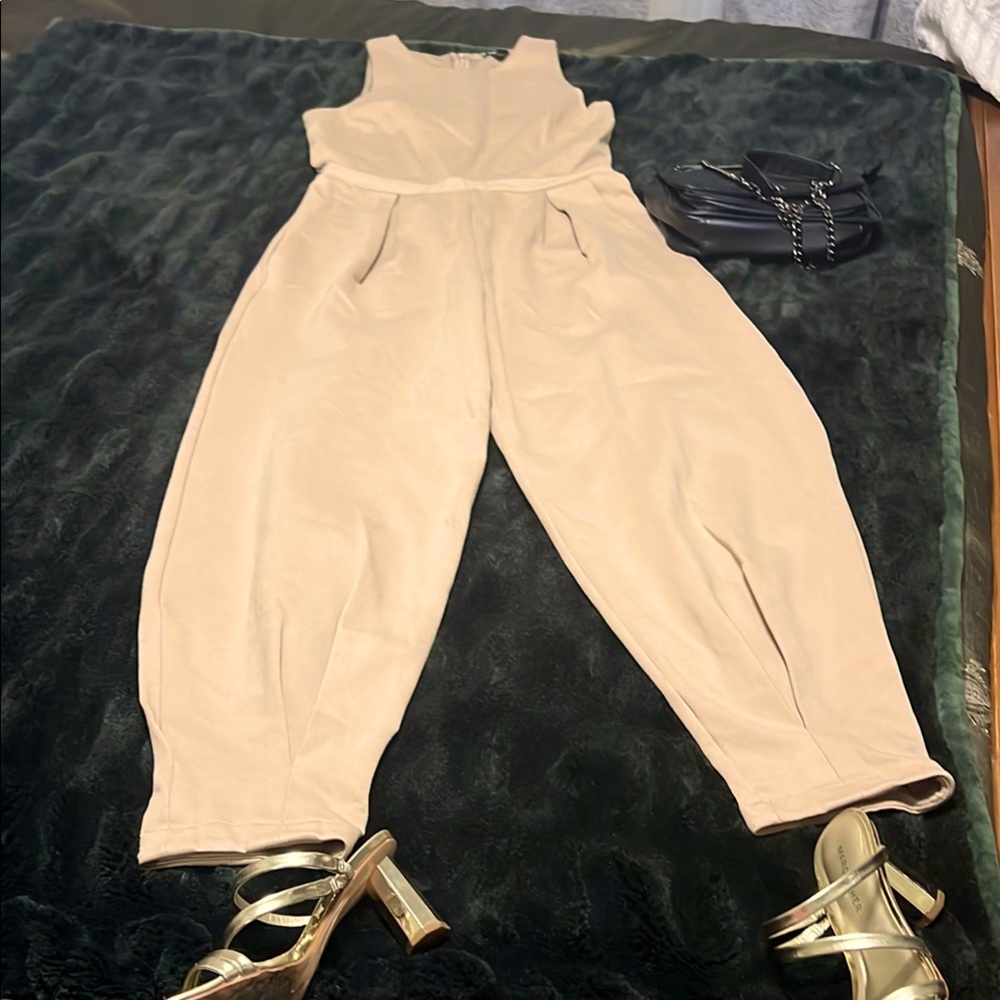 Express baggie legs Elegant Cream Jumpsuit